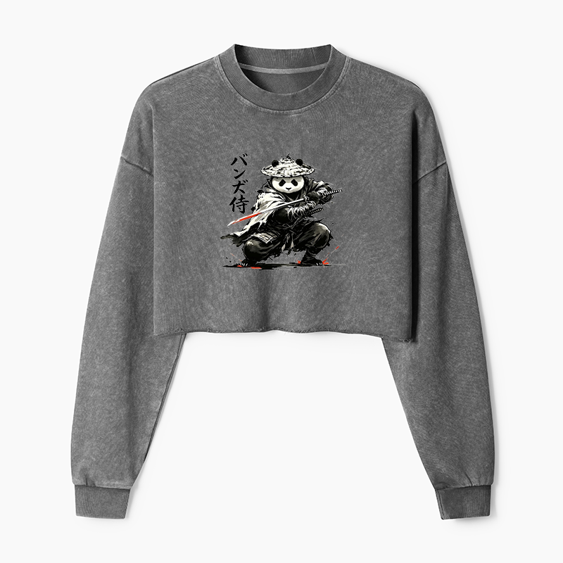 Tokyo-Tiger Panda Samurai Warrior Washed Crop Sweatshirt