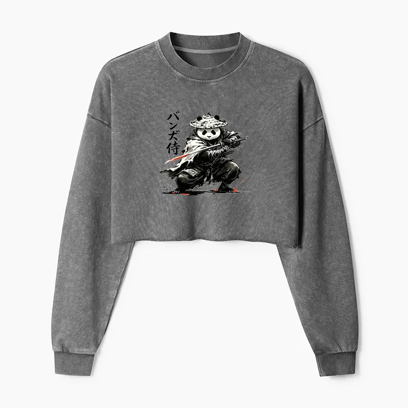 Tokyo-Tiger Panda Samurai Warrior Washed Crop Sweatshirt