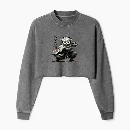 Tokyo-Tiger Panda Samurai Warrior Washed Crop Sweatshirt