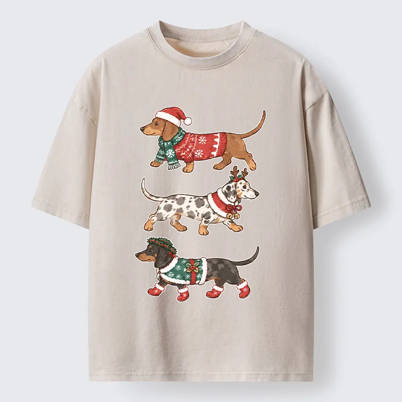 Tokyo‑Tiger Christmas Dachshund Trio Washed T‑Shirt Sale