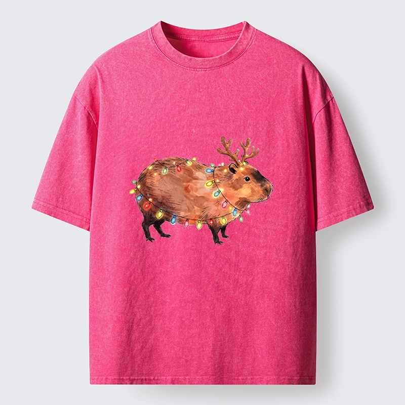 Tokyo‑Tiger Christmas Capybara Glow Washed T‑Shirt