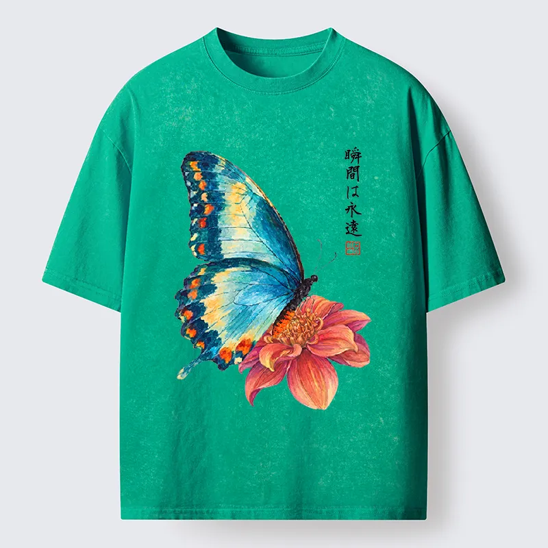 Tokyo-Tiger Flower Butterfly Vibe Washed T-Shirt