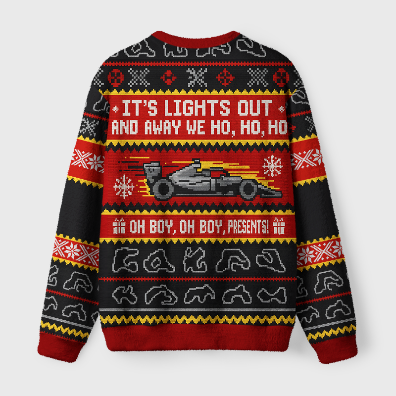 Tokyo-Tiger Festive Lights Out Racing Fuzzy Christmas Ugly Sweatshirt