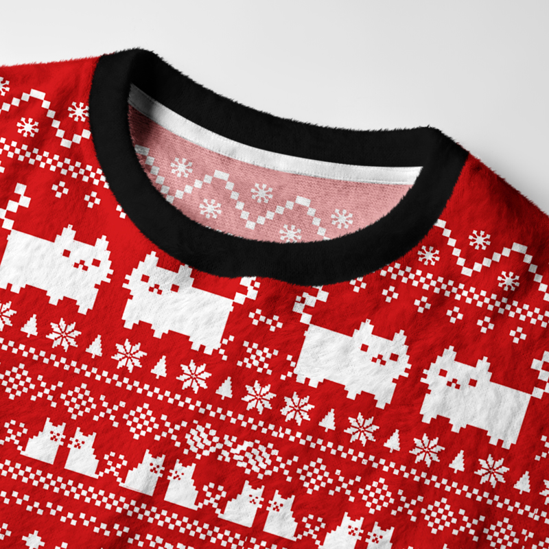 Tokyo-Tiger Black Cat In An Ugly Sweater Fuzzy Christmas Ugly Sweatshirt