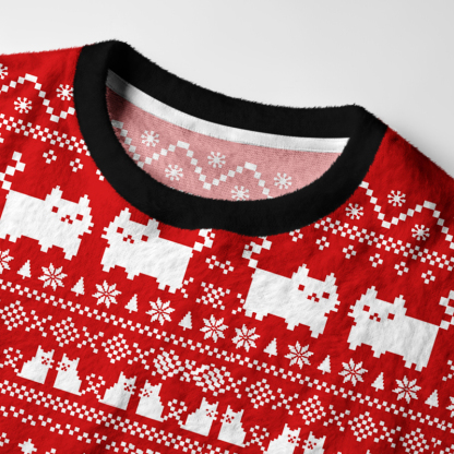 Tokyo-Tiger Black Cat In An Ugly Sweater Fuzzy Christmas Ugly Sweatshirt