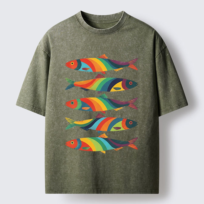 Tokyo-Tiger Bright Colorful Fish Washed T-Shirt