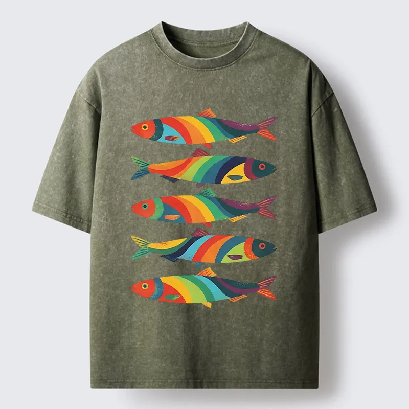 Tokyo-Tiger Bright Colorful Fish Washed T-Shirt