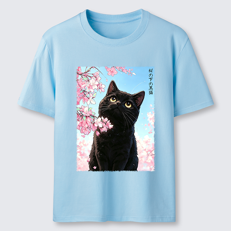 Tokyo-Tiger Japanese Sakura Black Cat Classic T-Shirt