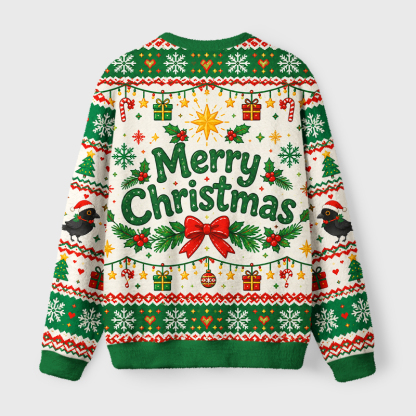 Tokyo-Tiger Crow Stacked Christmas Tree Fuzzy Christmas Ugly Sweatshirt