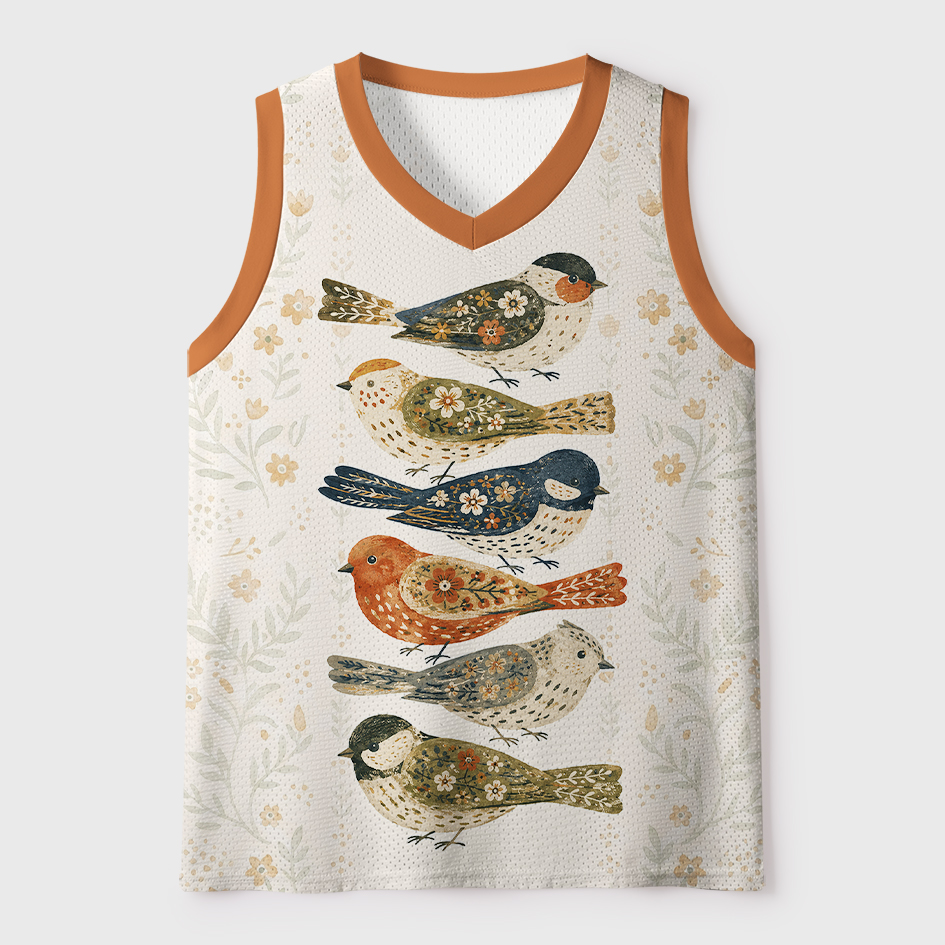 Tokyo-Tiger Retro Nordic Botanical Bird Pattern #66 Mesh Tank Top