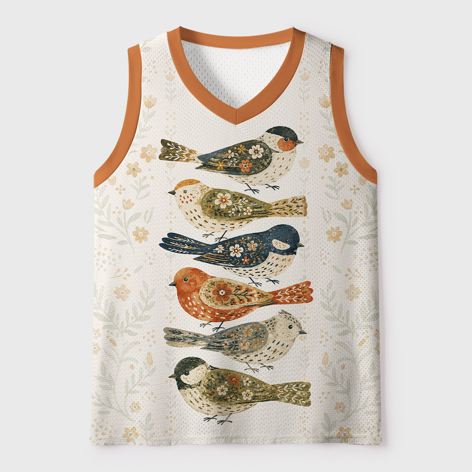 Tokyo-Tiger Retro Nordic Botanical Bird Pattern #66 Mesh Tank Top Sale