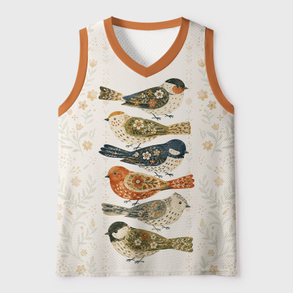 Tokyo-Tiger Retro Nordic Botanical Bird Pattern #66 Mesh Tank Top