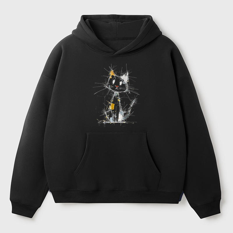 Tokyo-Tiger Minimal Splash Ink Cute Cat Adult Fleece Hoodie