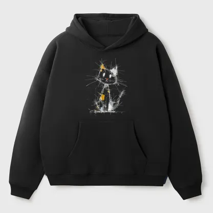 Tokyo-Tiger Minimal Splash Ink Cute Cat Adult Fleece Hoodie