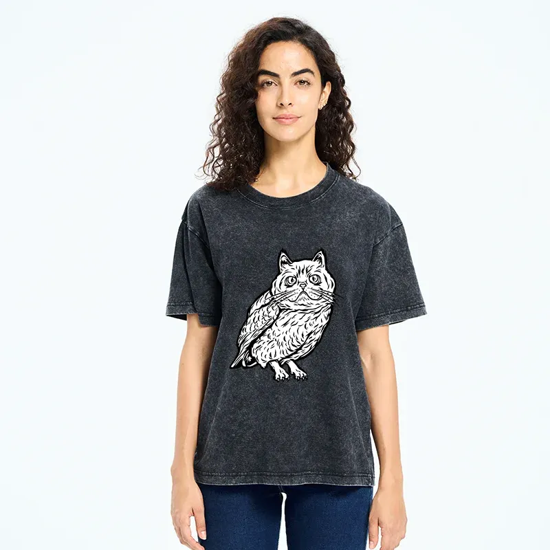 Tokyo-Tiger Cute Japanese Owl Washed T-Shirt
