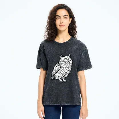 Tokyo-Tiger Cute Japanese Owl Washed T-Shirt