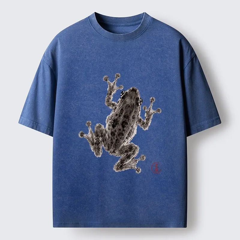 Tokyo‑Tiger Zen Frog Art Washed T‑Shirt
