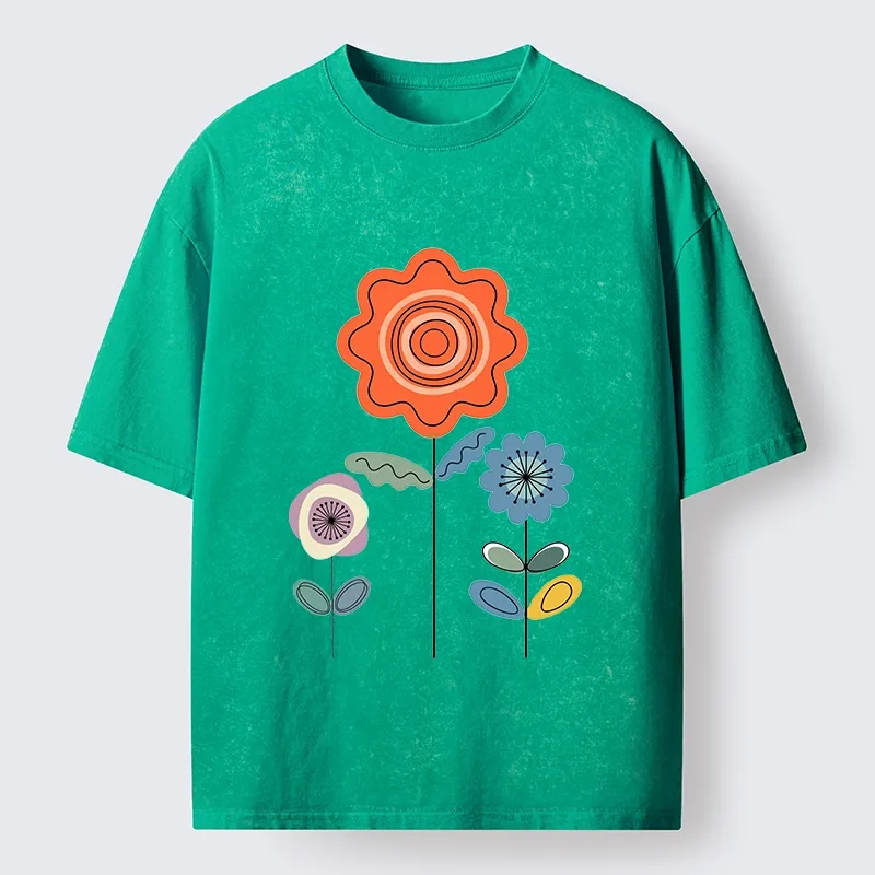 Tokyo‑Tiger Retro Floral Art Washed T‑Shirt