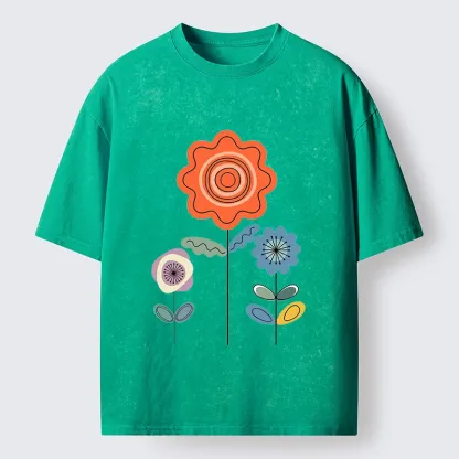 Tokyo‑Tiger Retro Floral Art Washed T‑Shirt