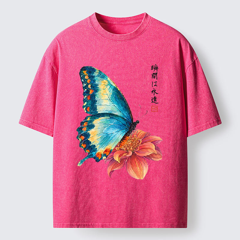 Tokyo-Tiger Flower Butterfly Vibe Washed T-Shirt