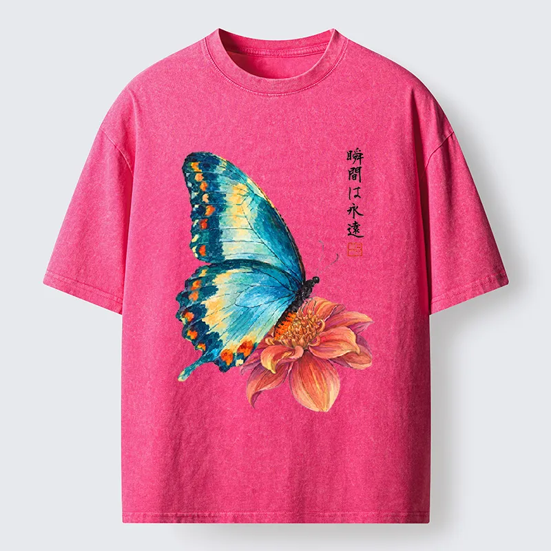 Tokyo-Tiger Flower Butterfly Vibe Washed T-Shirt