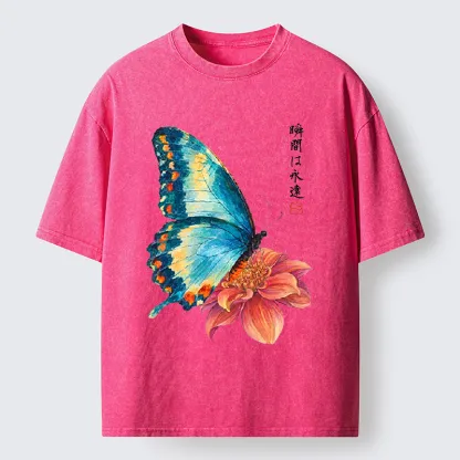 Tokyo-Tiger Flower Butterfly Vibe Washed T-Shirt