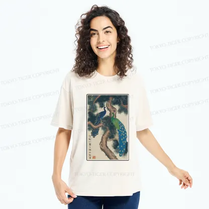 Tokyo-Tiger Peacocks in Snowy Pines Washed T-Shirt