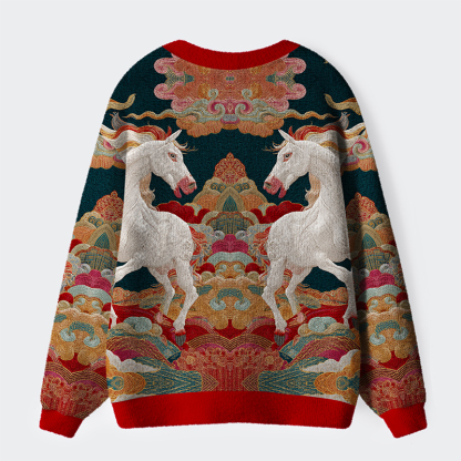 Tokyo-Tiger Celestial Steeds In Auspicious Clouds Ugly Cardigan Sweater