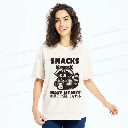 Tokyo-Tiger Raccoon Eating Snacks Washed T-Shirt
