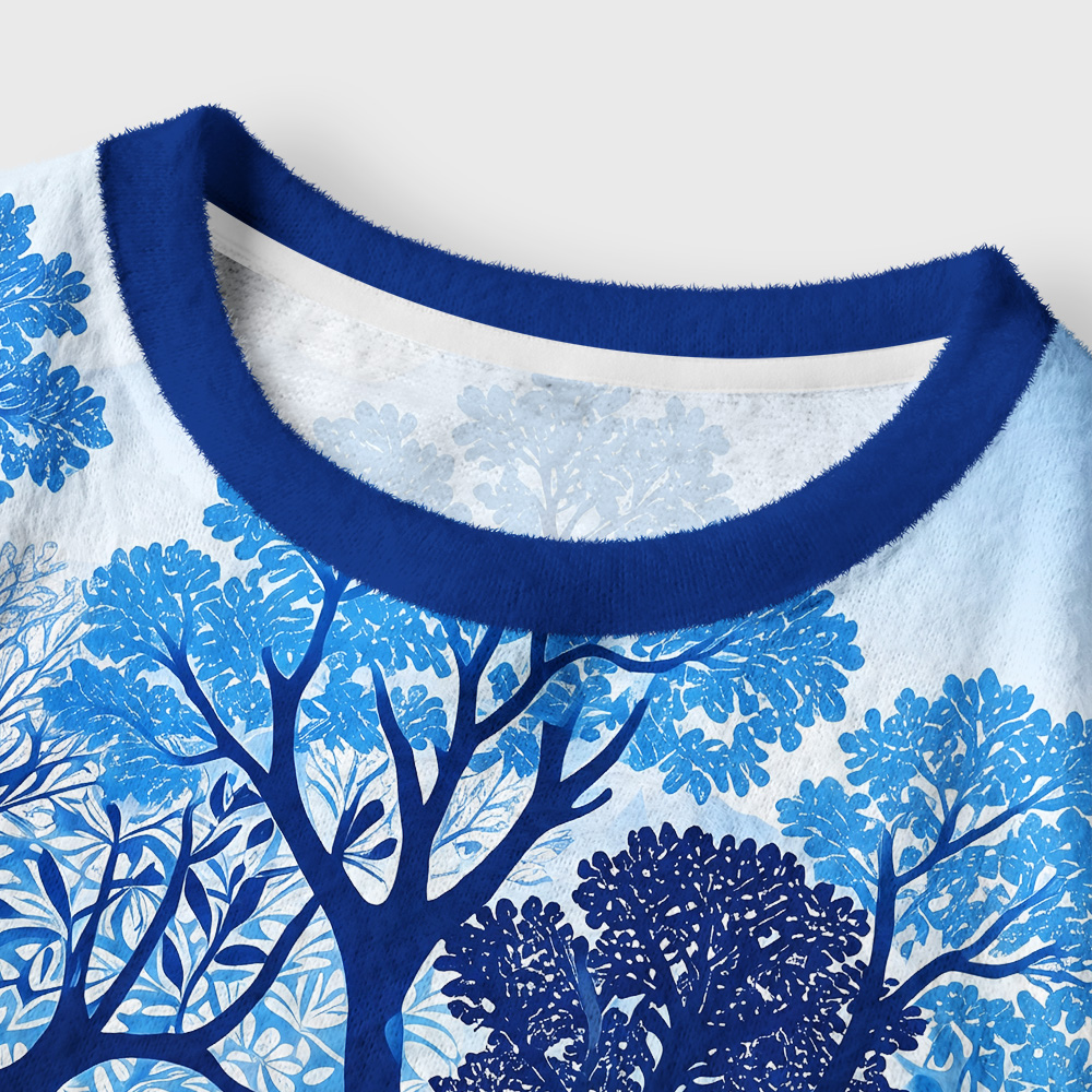 Tokyo-Tiger Blue Forest White Heron Women's Fuzzy Cropped Sweatshirt