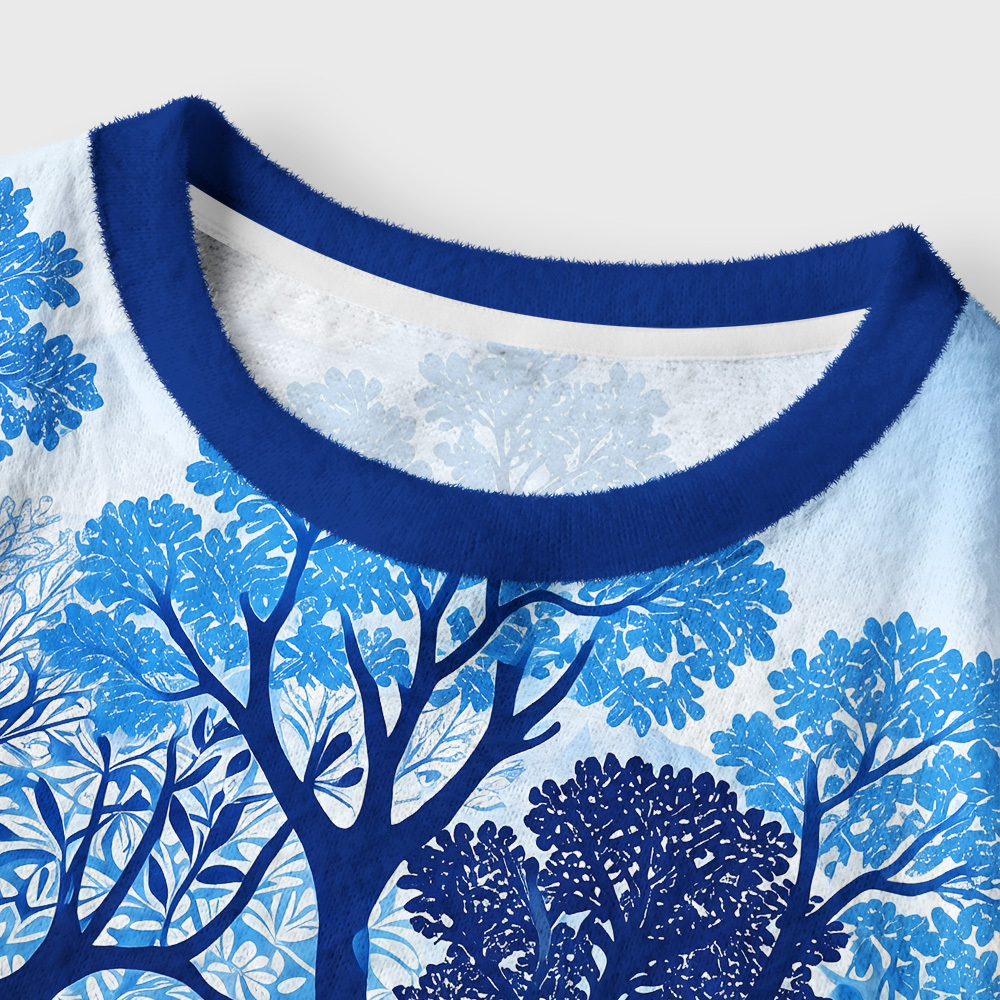 Tokyo-Tiger Blue Forest White Heron Women's Fuzzy Cropped Sweatshirt