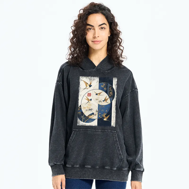 Tokyo-Tiger Swallows Among The Bamboo Washed Hoodie