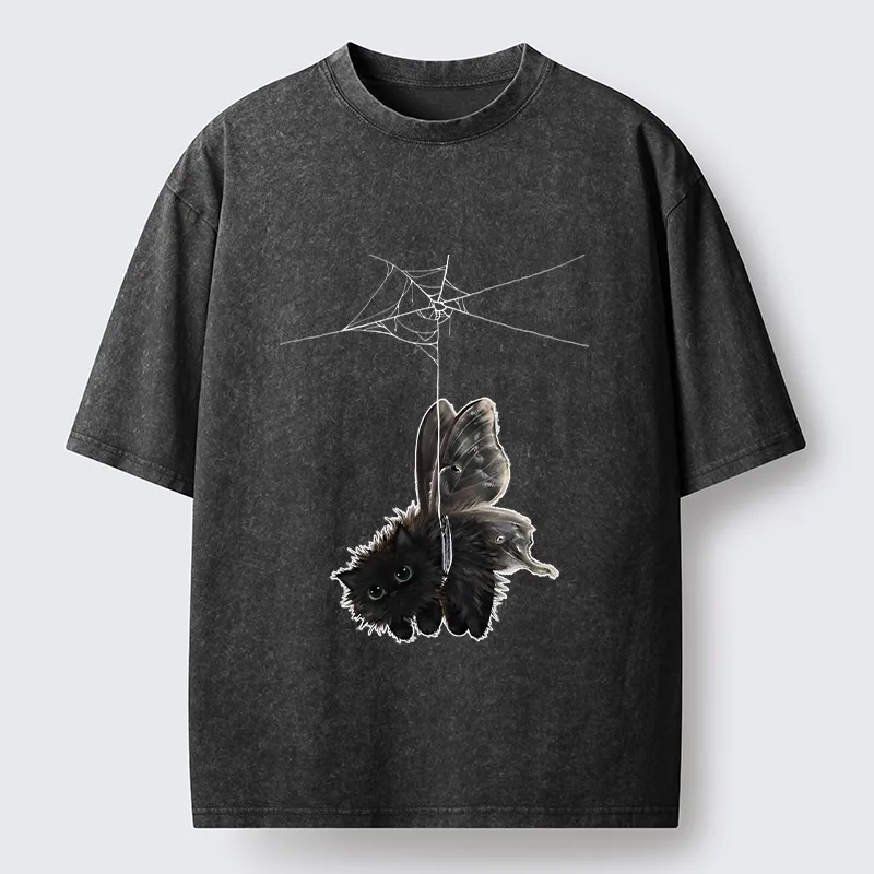Tokyo‑Tiger Spooky Web Cat Creature Washed T‑Shirt