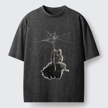 Tokyo‑Tiger Spooky Web Cat Creature Washed T‑Shirt