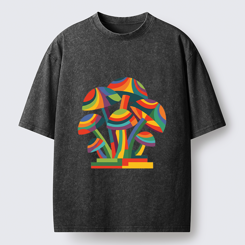 Tokyo-Tiger Colorful Mushroom Art Washed T-Shirt