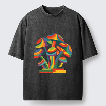 Tokyo-Tiger Colorful Mushroom Art Washed T-Shirt