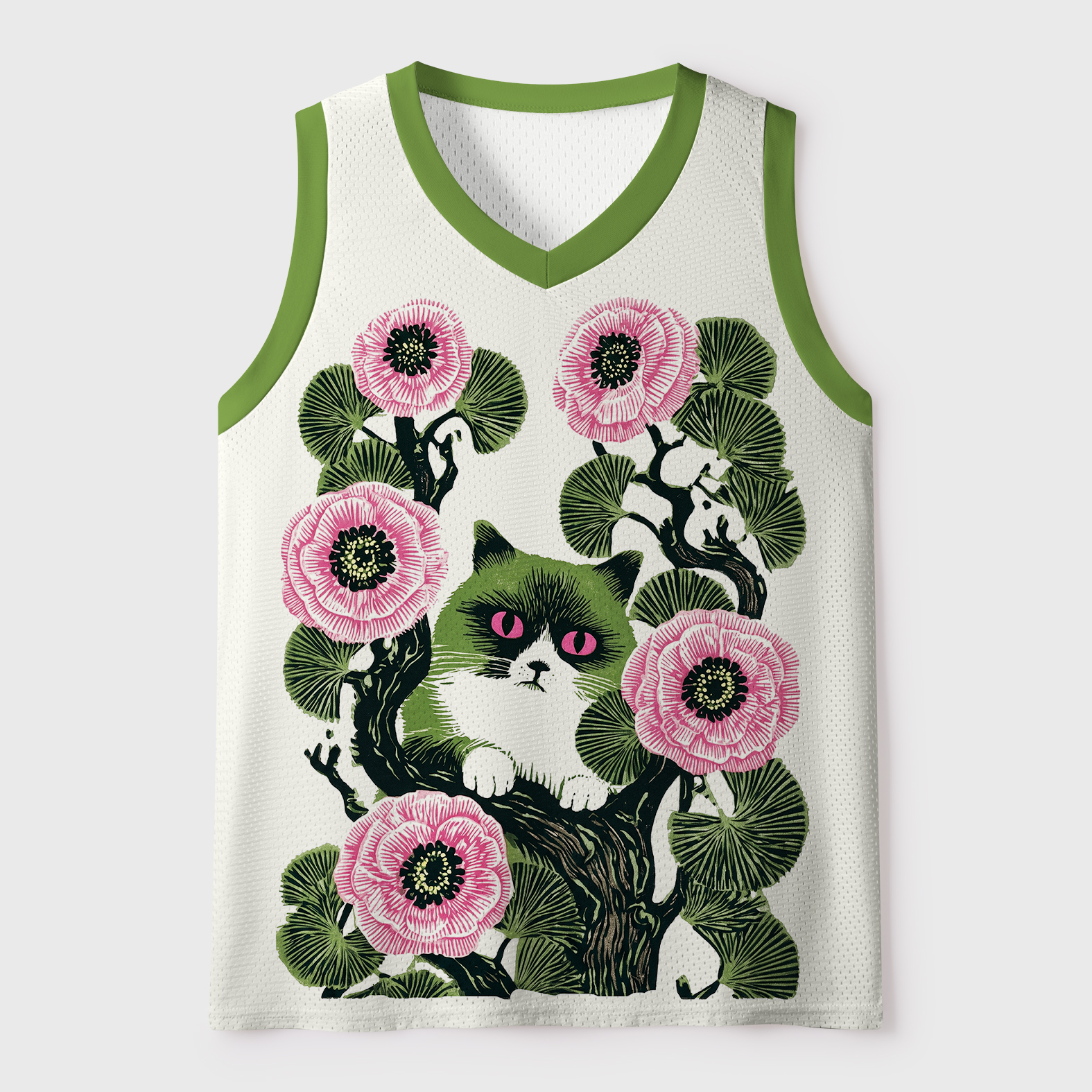 Tokyo-Tiger Cat Among Flowers Mesh Tank Top