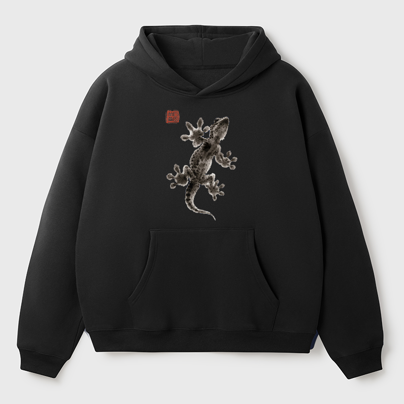 Tokyo-Tiger Minimal Asian Ink Brush Gecko Vibe Adult Fleece Hoodie