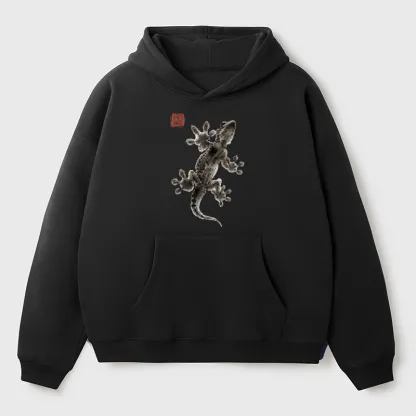 Tokyo-Tiger Minimal Asian Ink Brush Gecko Vibe Adult Fleece Hoodie
