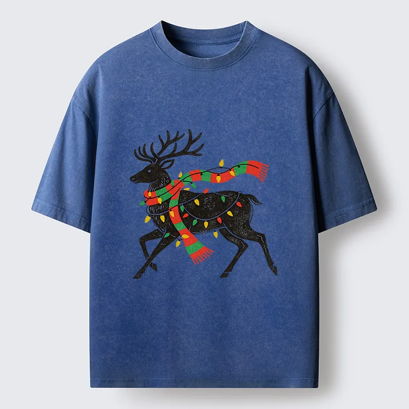 Tokyo-Tiger Christmas Light Reindeer Washed T-Shirt