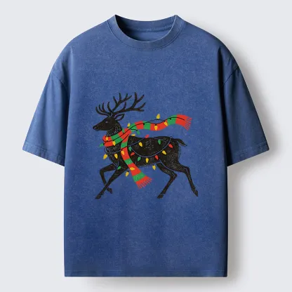 Tokyo-Tiger Christmas Light Reindeer Washed T-Shirt
