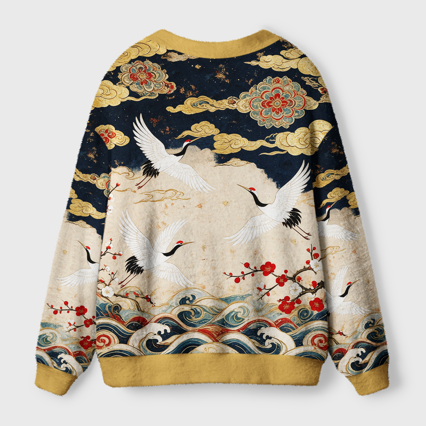 Tokyo-Tiger Red-Crowned Crane Golden Cloud Plum Blossom Ugly Cardigan Sweater