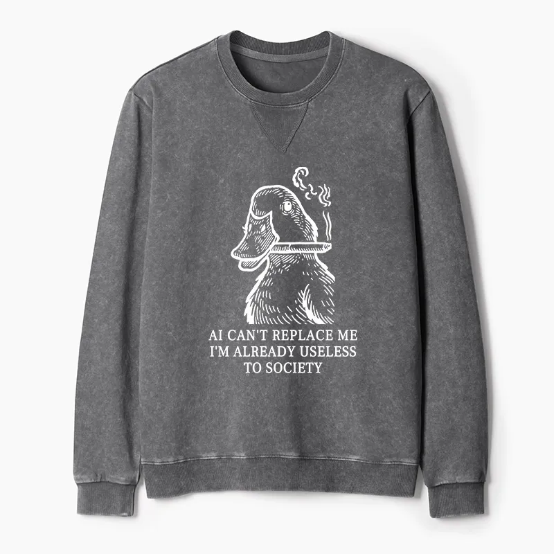 Tokyo-Tiger Smoking Duck Funny Washed Terry Sweatshirt