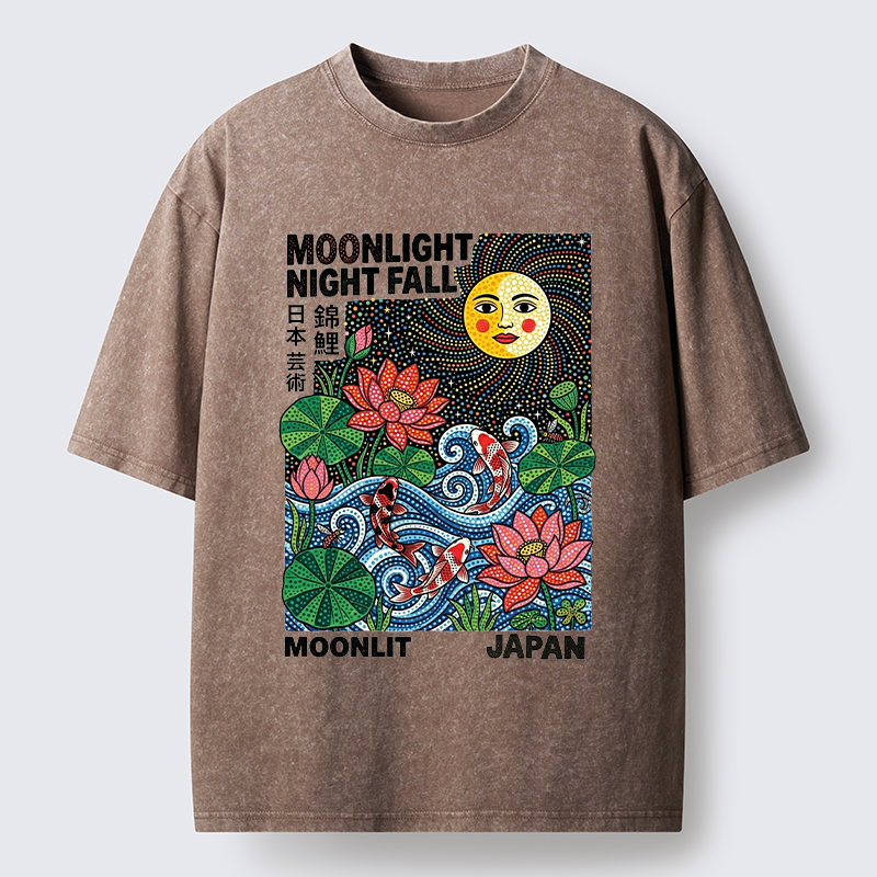 Tokyo-Tiger Japanese Koi Lotus Pond Art Washed T-Shirt