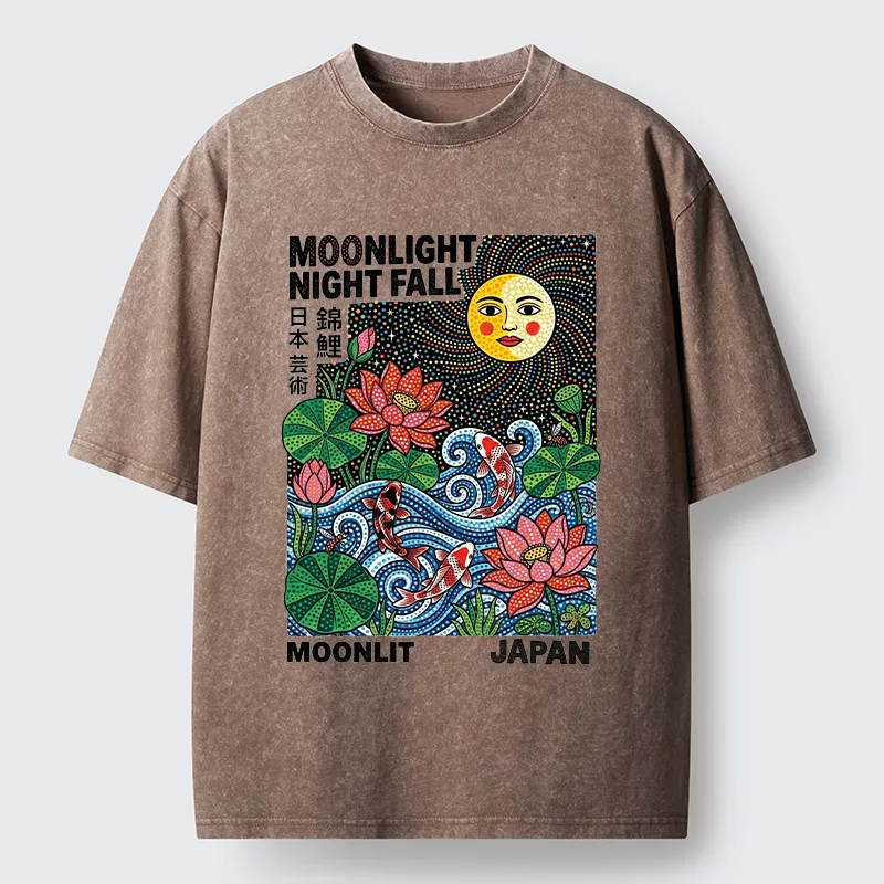 Tokyo-Tiger Japanese Koi Lotus Pond Art Washed T-Shirt