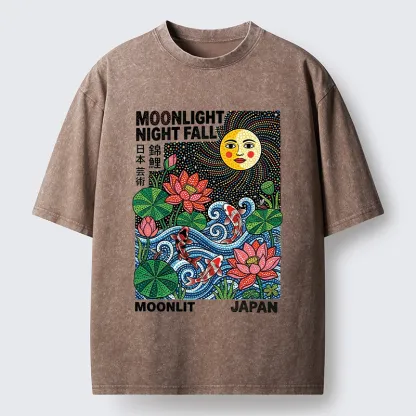 Tokyo-Tiger Japanese Koi Lotus Pond Art Washed T-Shirt