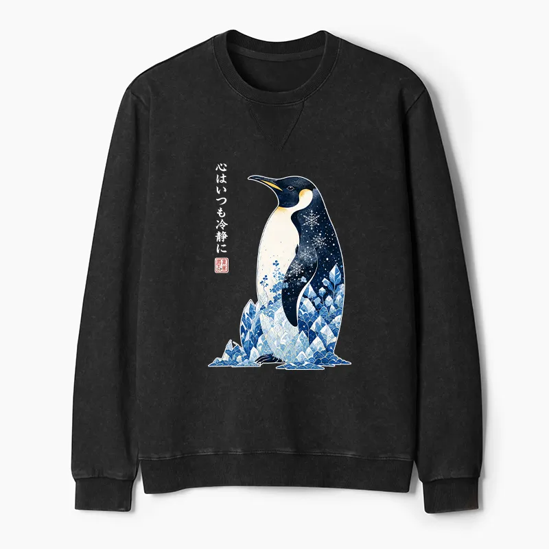 Tokyo-Tiger Keep Calm Penguin Washed Terry Sweatshirt
