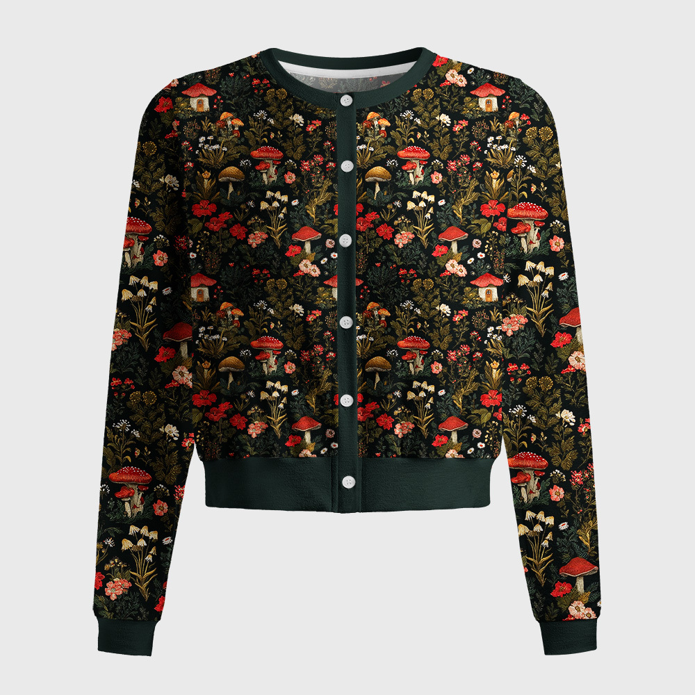 Tokyo-Tiger Enchanted Forest Mushroom Women's Lightweight Cardigan