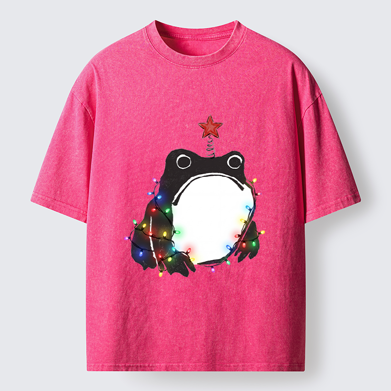 Tokyo‑Tiger Christmas Frog Lights Vibe Washed T‑Shirt