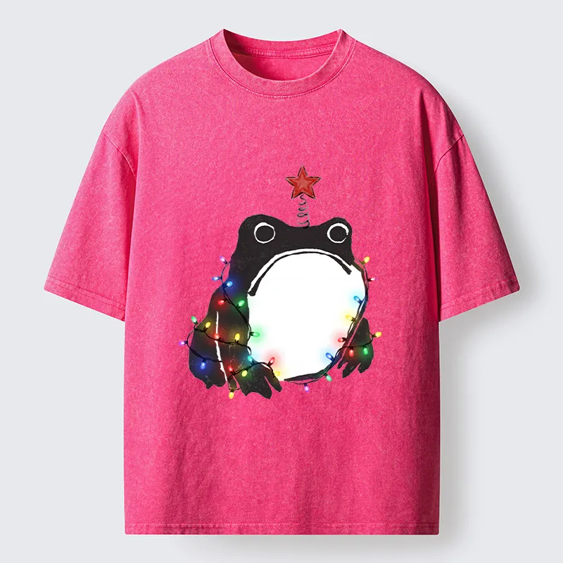 Tokyo‑Tiger Christmas Frog Lights Vibe Washed T‑Shirt